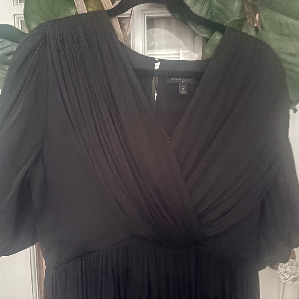Banana Republic Black Pleated Wrap Midi Dress